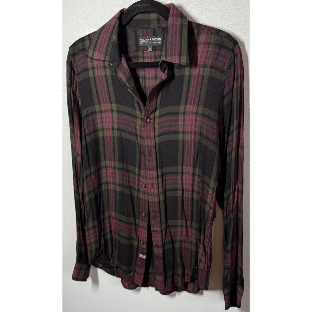 Thomas Payne Mens Plaid‎ Button Down Shirt Medium Soft Lightweight Smart Casual